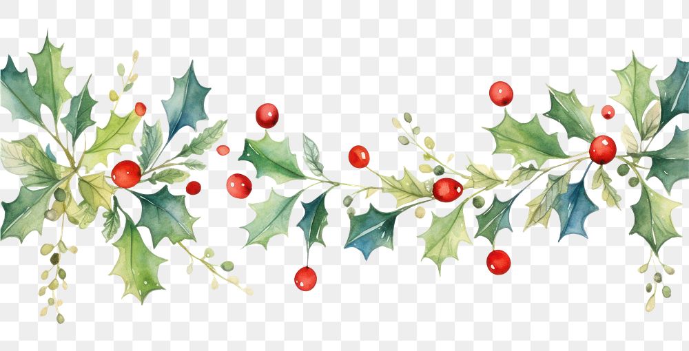PNG  Decorative christmas border pattern holly plant