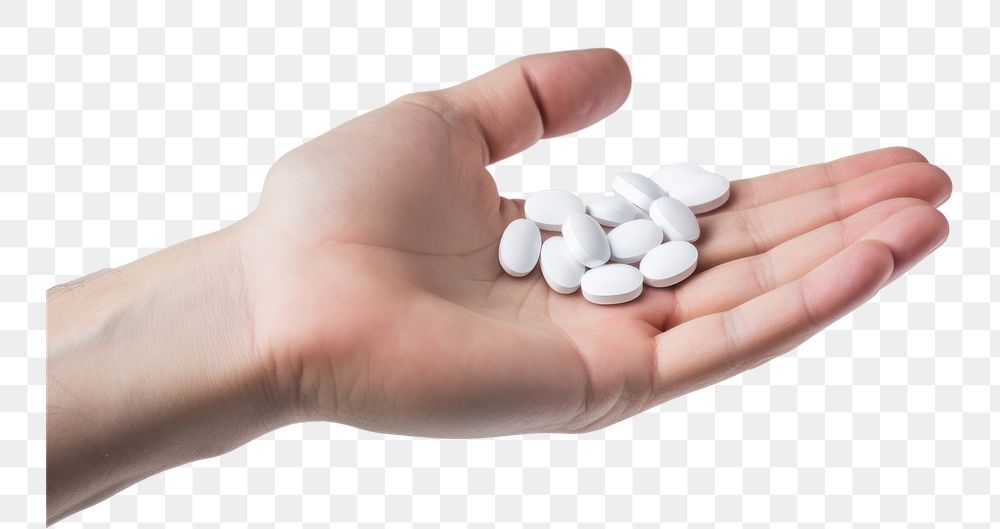 PNG  Hand holding medicine white pill medication. AI generated Image by rawpixel.
