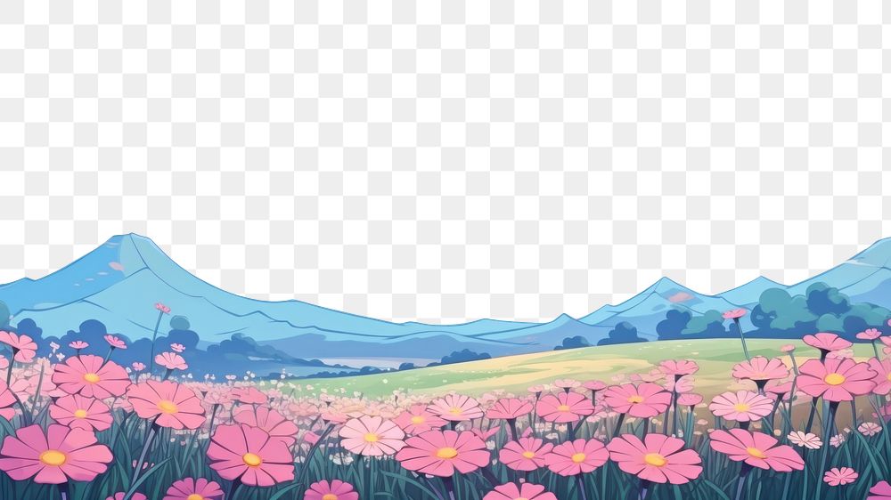 PNG  Flower field landscape outdoors nature. AI generated Image by rawpixel.
