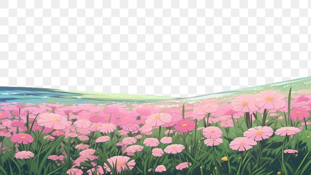 PNG  Flower field landscape outdoors nature. AI generated Image by rawpixel.
