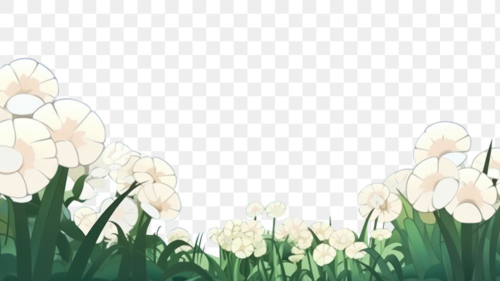 PNG  White flower field landscape sky backgrounds. AI generated Image by rawpixel.