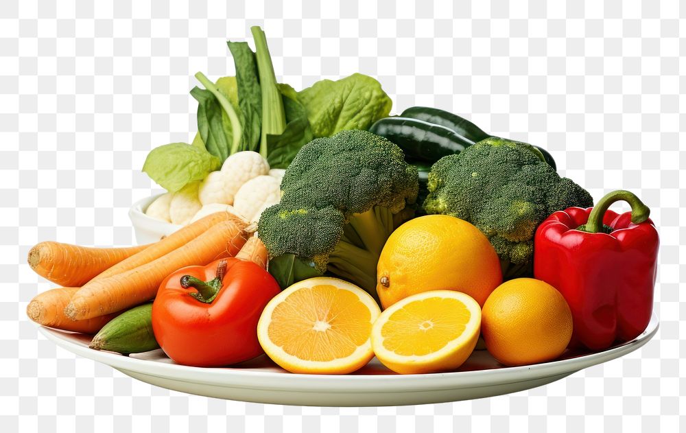 PNG Healthy food vegetable fruit plate. 
