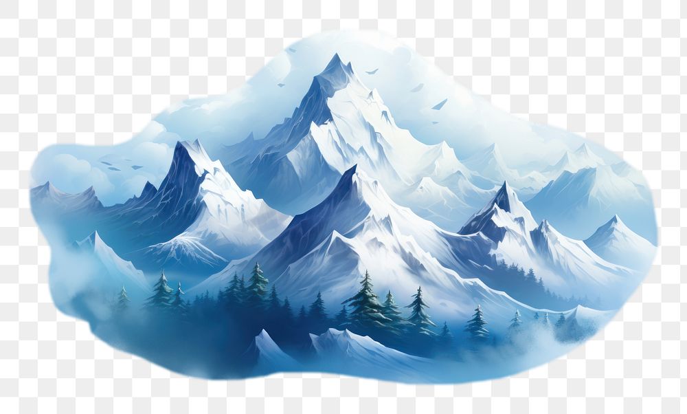 PNG Snow mountain landscape outdoors drawing. AI generated Image by rawpixel.