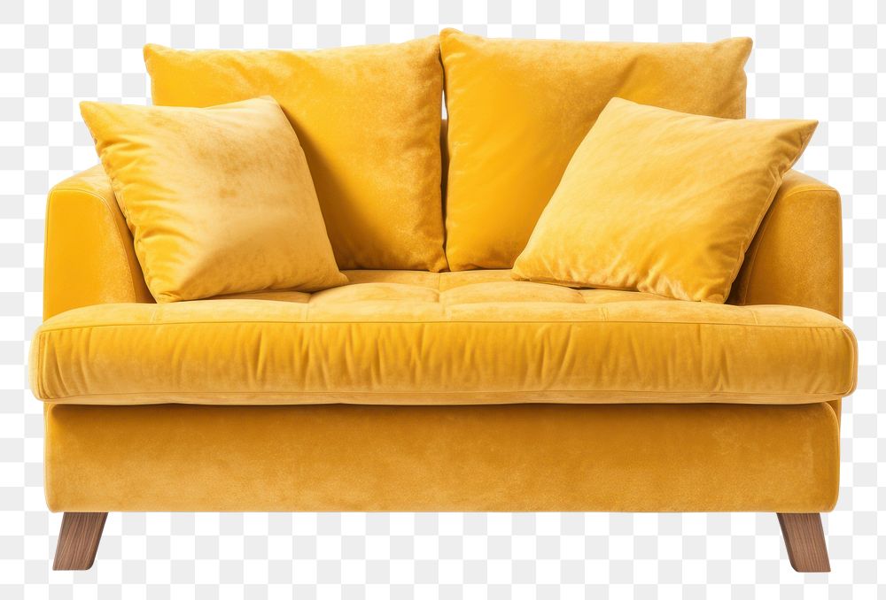 PNG  Yellow loveseat sofa furniture cushion pillow. AI generated Image by rawpixel.