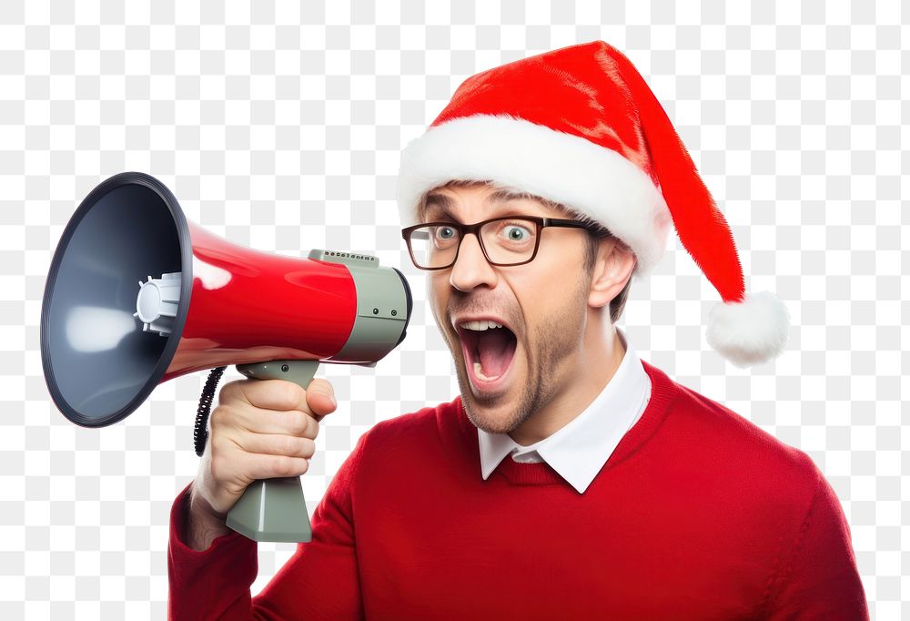 PNG Using a megaphone christmas shouting adult. 