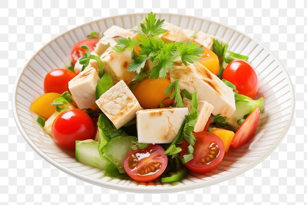 PNG  Tofu salad plate food meal. AI generated Image by rawpixel.