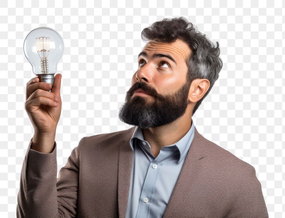 PNG  Man lightbulb looking adult. AI generated Image by rawpixel.