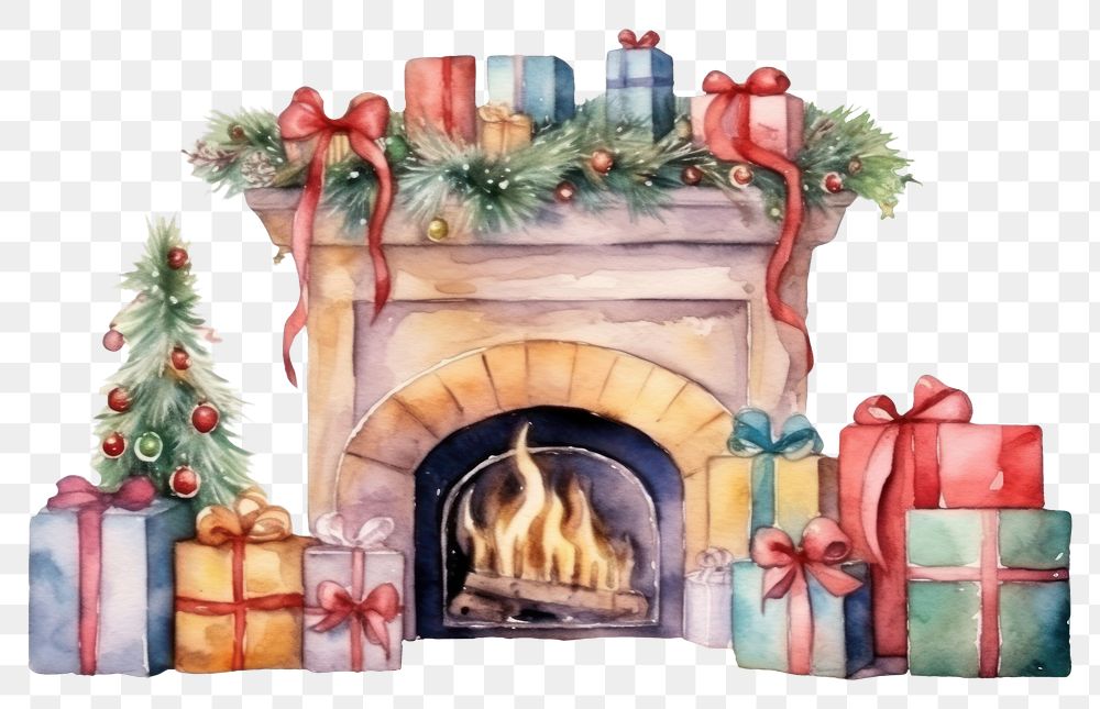 PNG Fireplace christmas hearth gift. AI generated Image by rawpixel.