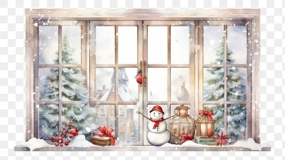 PNG Christmas window winter windowsill. AI generated Image by rawpixel.