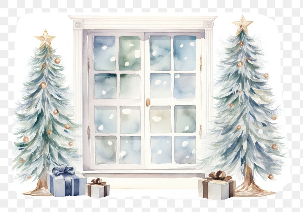 PNG Winter white window christmas gift tree. AI generated Image by rawpixel.