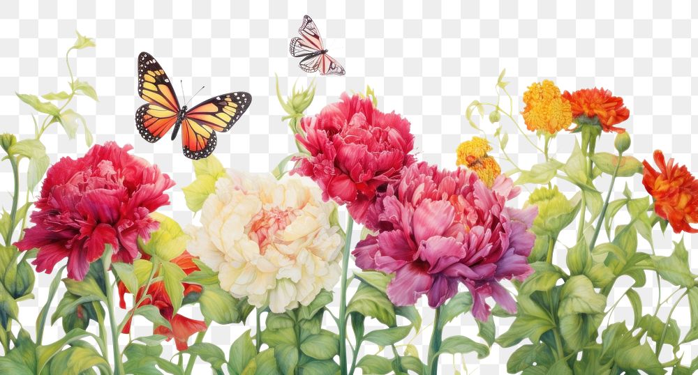 PNG  Butterfly carnation outdoors flower. AI generated Image by rawpixel.