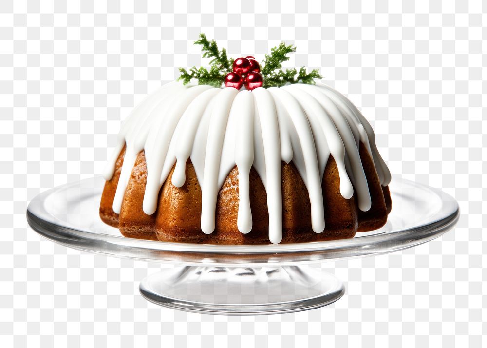 PNG  Bundt christmas cake dessert icing plate. AI generated Image by rawpixel.