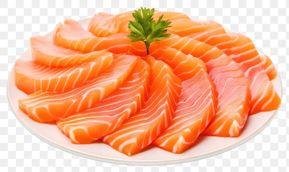 PNG  Salmon sashimi plate seafood slice. AI generated Image by rawpixel.