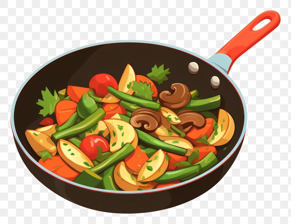 PNG Fried pan vegetables fried wok freshness. AI generated Image by rawpixel.