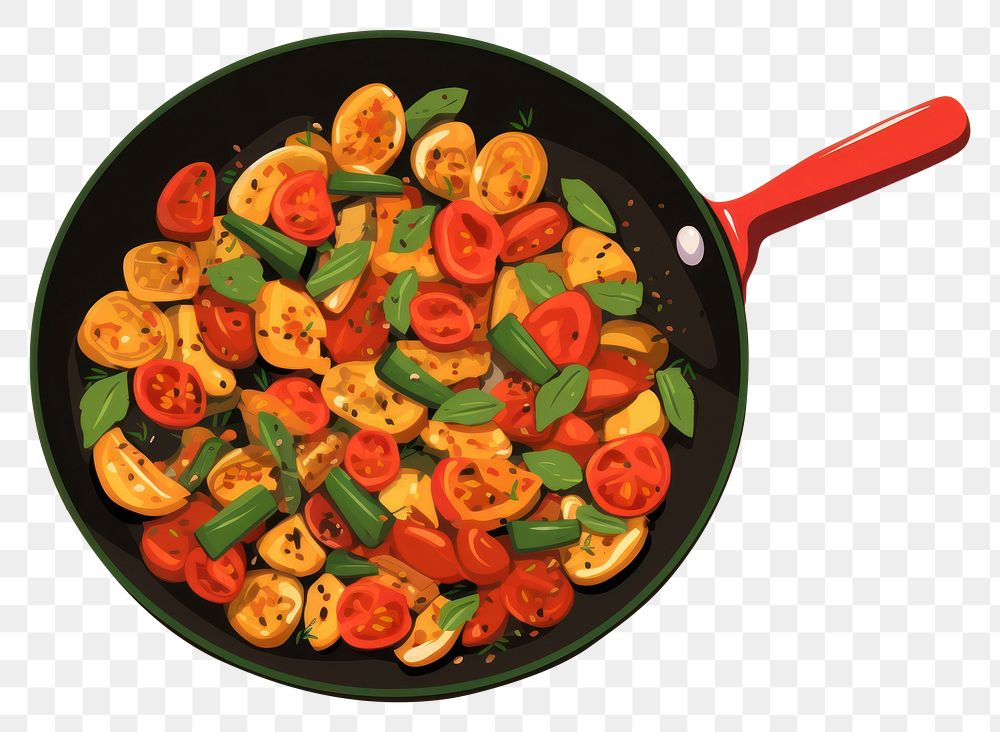PNG Fried pan vegetables fried freshness abundance. AI generated Image by rawpixel.