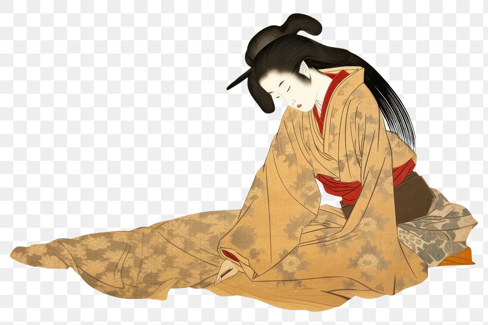PNG Kimono sitting art clothing. AI generated Image by rawpixel.