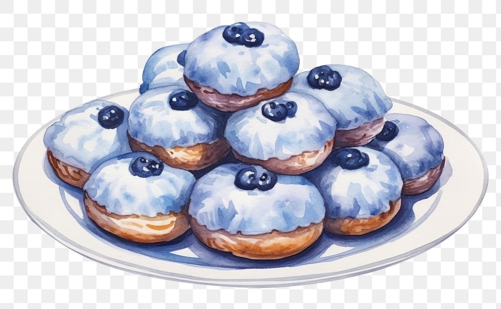 PNG Hanukkah blue jelly donuts sufganiyot plate blueberry fruit. AI generated Image by rawpixel.