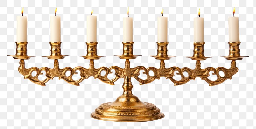 PNG A Hanukkah modern nine-branched candelabrum lit hanukkah candle white background. AI generated Image by rawpixel.