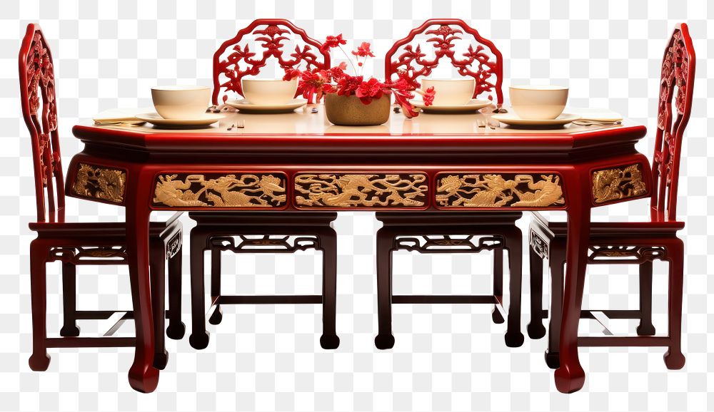 PNG Beautiful chinese dining table architecture furniture chair. AI generated Image by rawpixel.