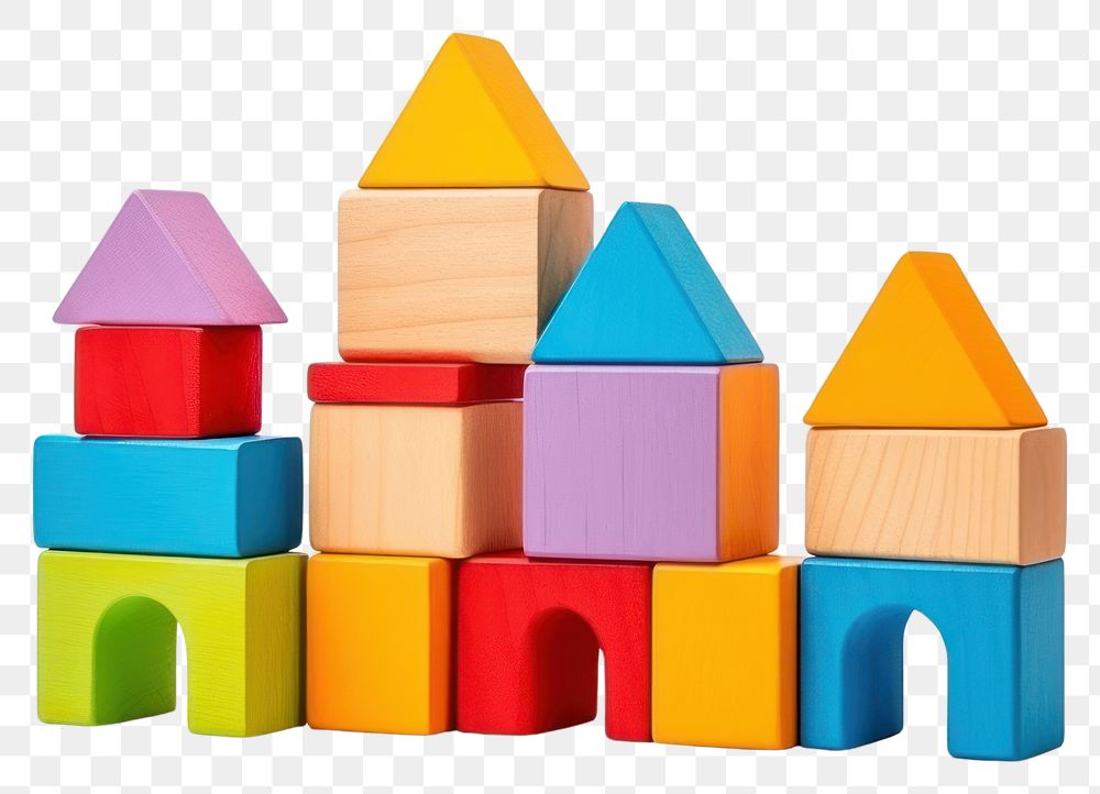 PNG  Colorful wooden toy blocks white background construction architecture. AI generated Image by rawpixel.