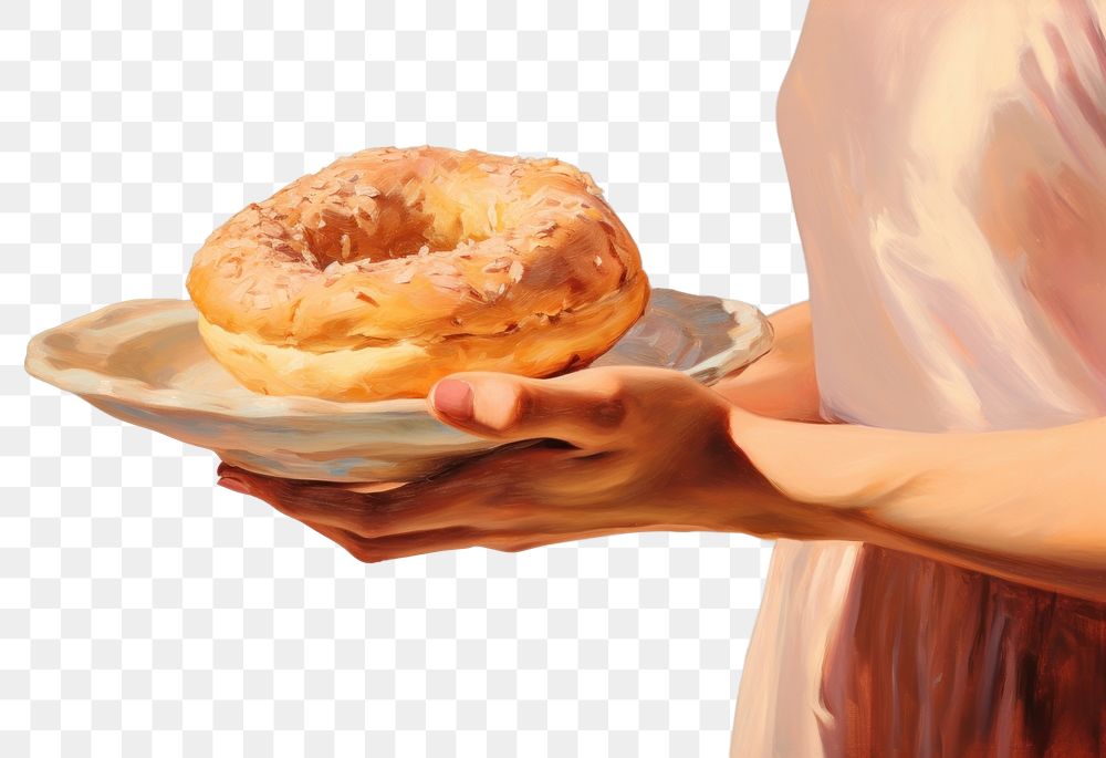 PNG Bagel painting holding bread. AI generated Image by rawpixel.