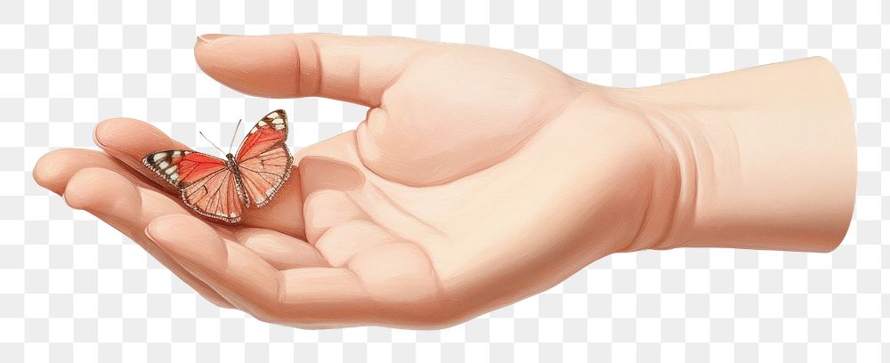 PNG Hand butterfly holding finger