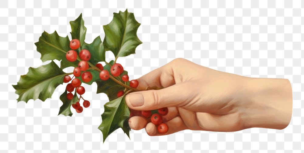 PNG Christmas holding holly plant