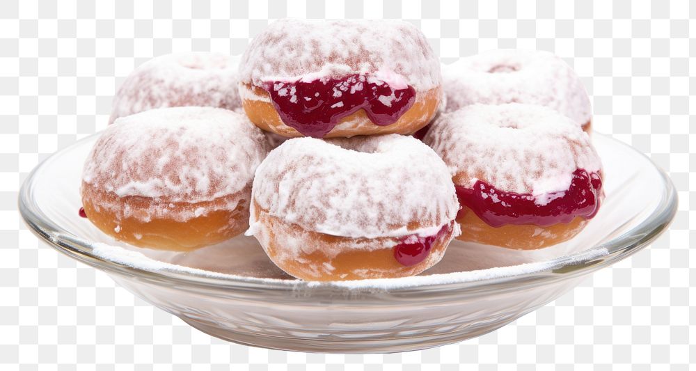 PNG Hanukkah jelly donuts sufganiyot plate dessert pastry. AI generated Image by rawpixel.