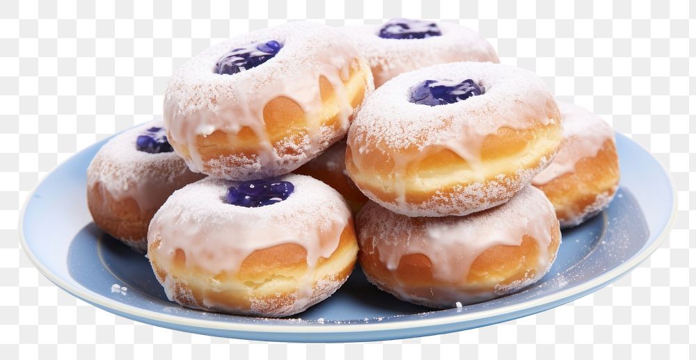 PNG Hanukkah jelly donuts sufganiyot plate dessert pastry. AI generated Image by rawpixel.