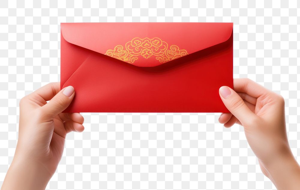PNG Hand giving red envelope mail chinese new year white background. AI generated Image by rawpixel.