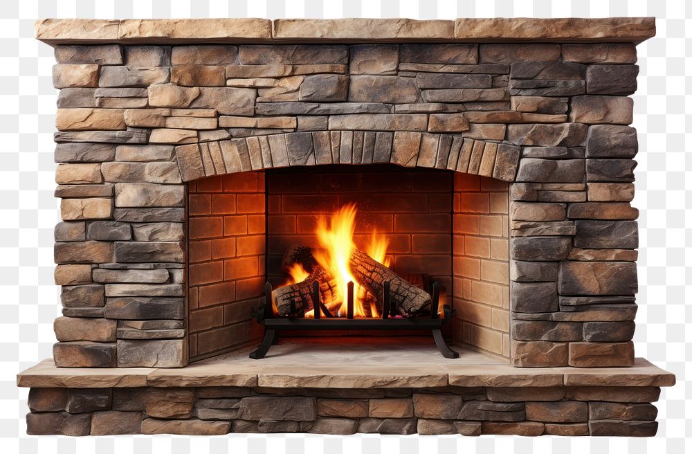 PNG Brick stone fireplace hearth brick white background. AI generated Image by rawpixel.