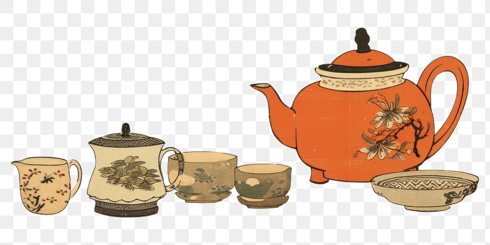 PNG Japanese tea set art painting teapot. AI generated Image by rawpixel.