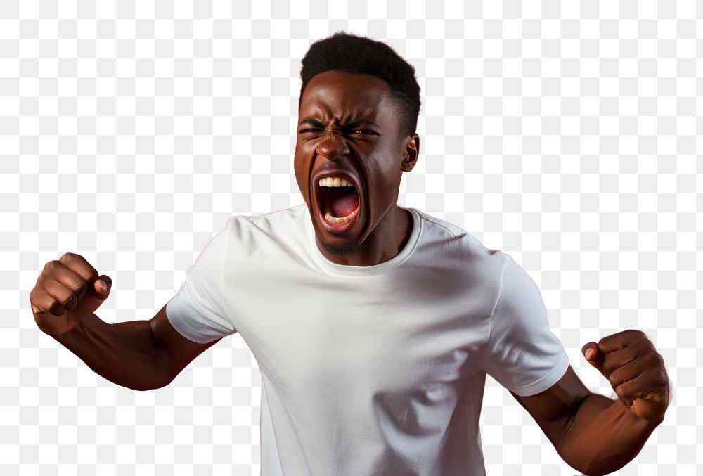 PNG  Angry young man shouting t-shirt adult. AI generated Image by rawpixel.