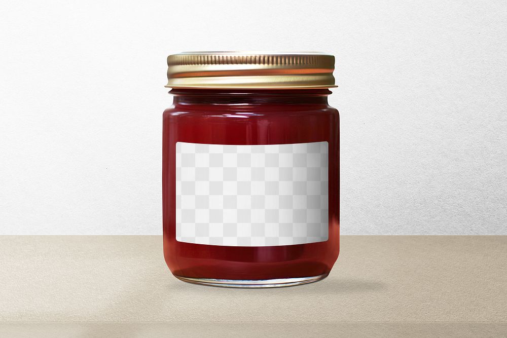 Jam jar label png mockup, food packaging, transparent design