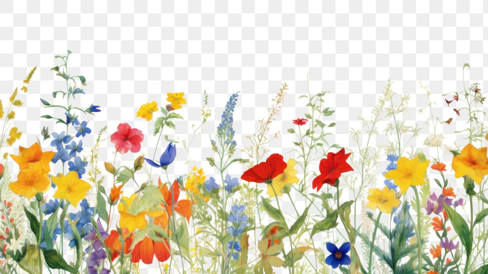 PNG  Blooming flowers backgrounds outdoors painting. AI generated Image by rawpixel.