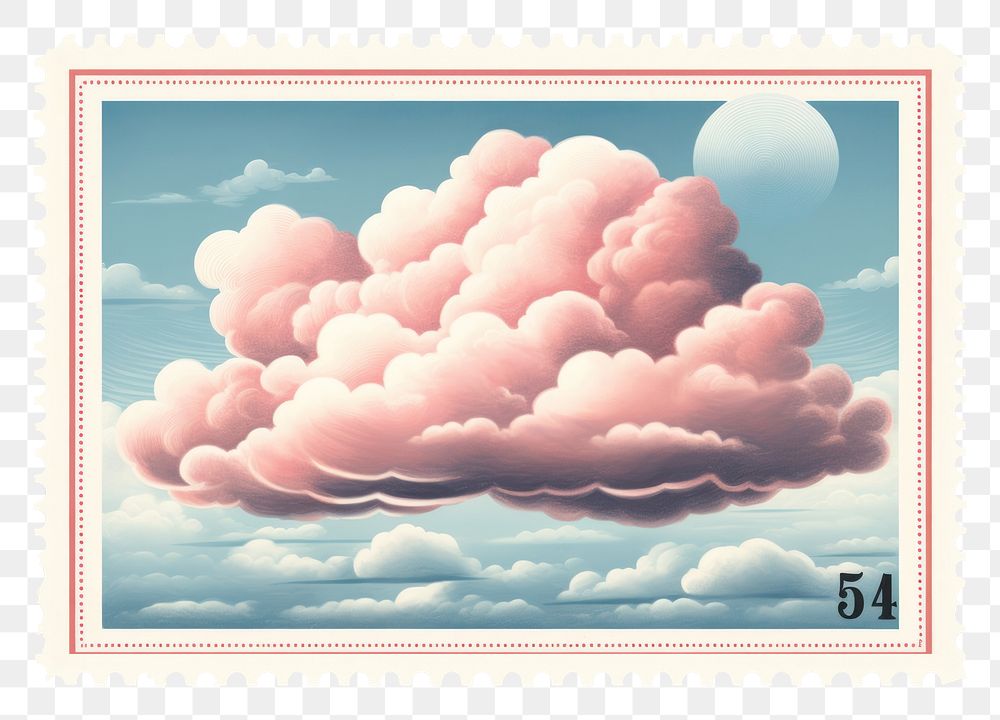 PNG Cloudy sky vintage illustration nature postage stamp outdoors. AI generated Image by rawpixel.