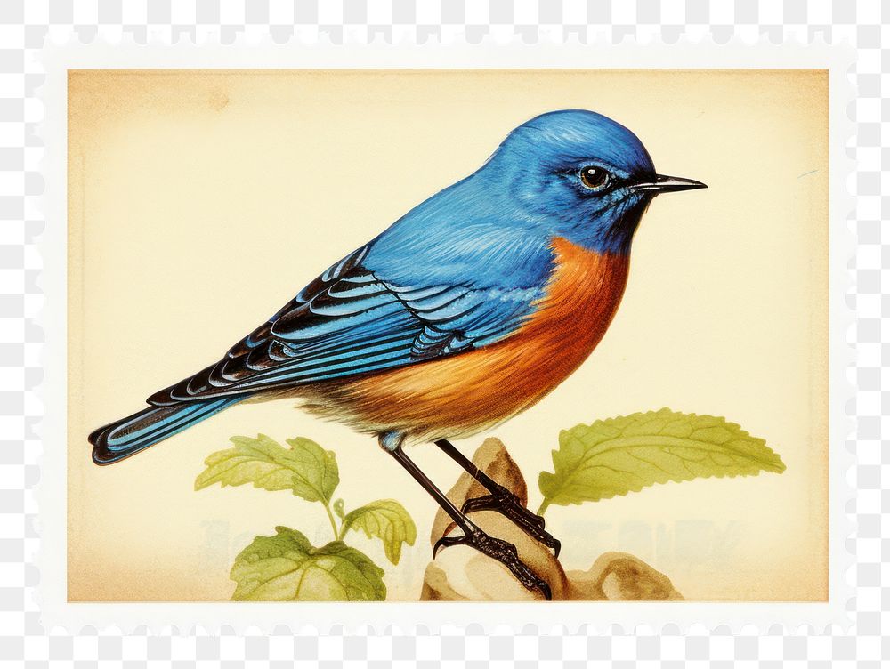 PNG Bird animal blue postage stamp. AI generated Image by rawpixel.