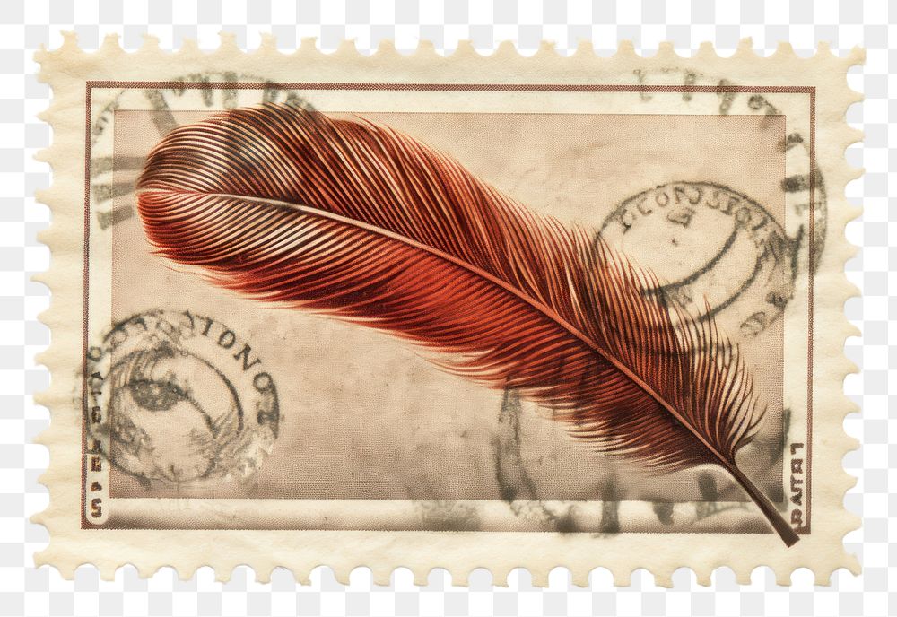 PNG Feather vintage postage stamp currency pattern. AI generated Image by rawpixel.