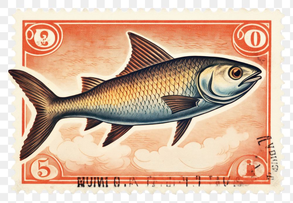 PNG Fishing animal postage stamp aquarium. AI generated Image by rawpixel.