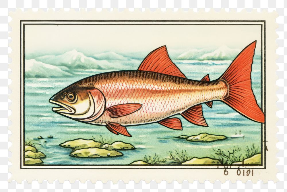 PNG Fishing animal postage stamp aquarium. AI generated Image by rawpixel.