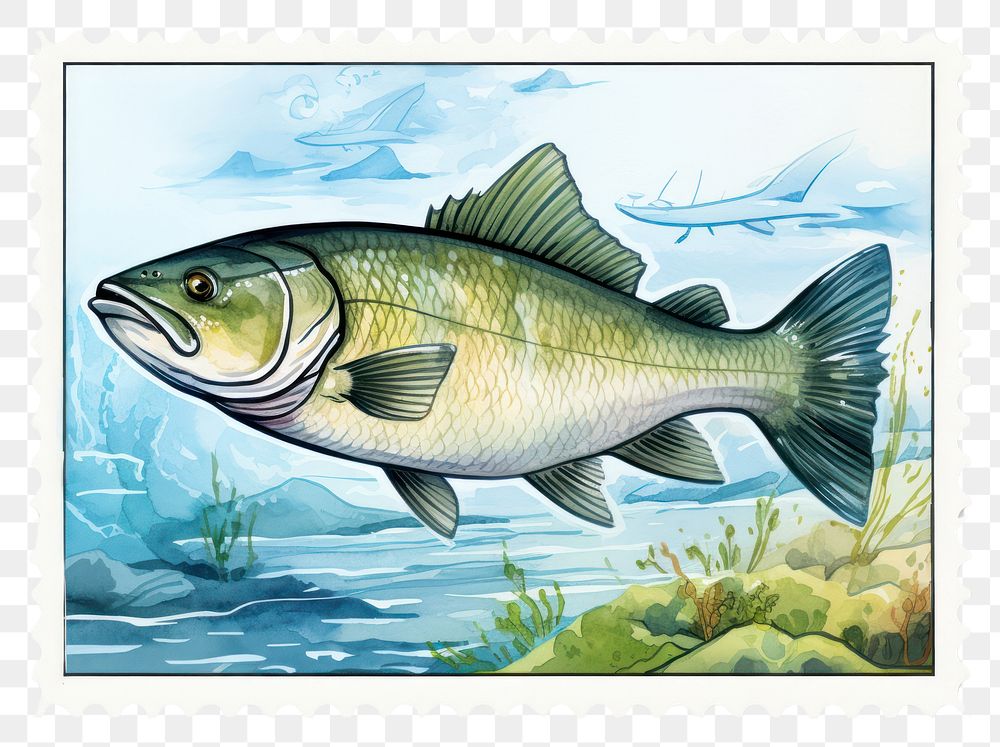PNG Fishing animal postage stamp wildlife. AI generated Image by rawpixel.