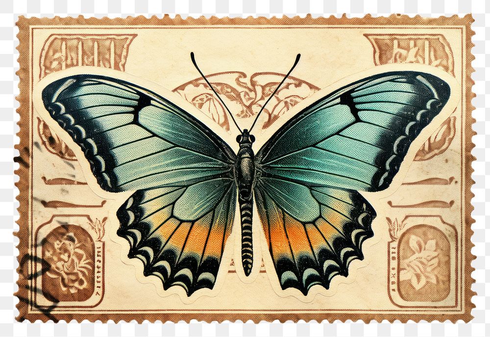 PNG Flying butterfly animal insect postage stamp. AI generated Image by rawpixel.