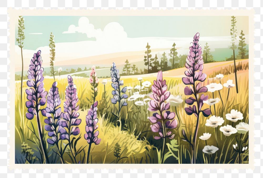 PNG Meadow illustration lavender outdoors flower. AI generated Image by rawpixel.
