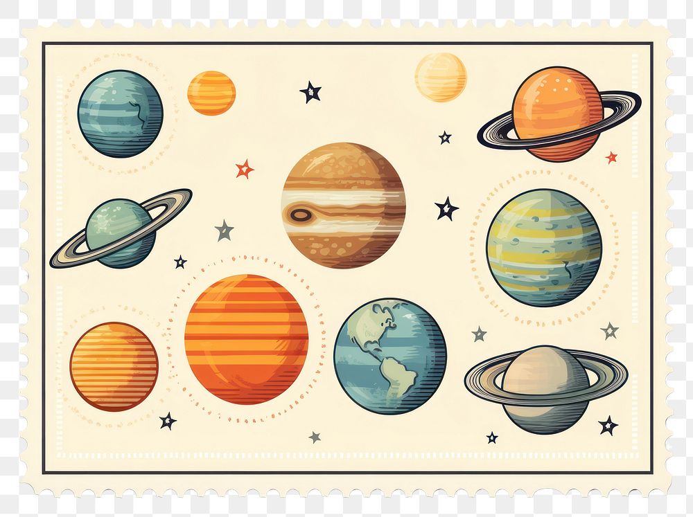 PNG Solar system vintage illustration planet space postage stamp. AI generated Image by rawpixel.