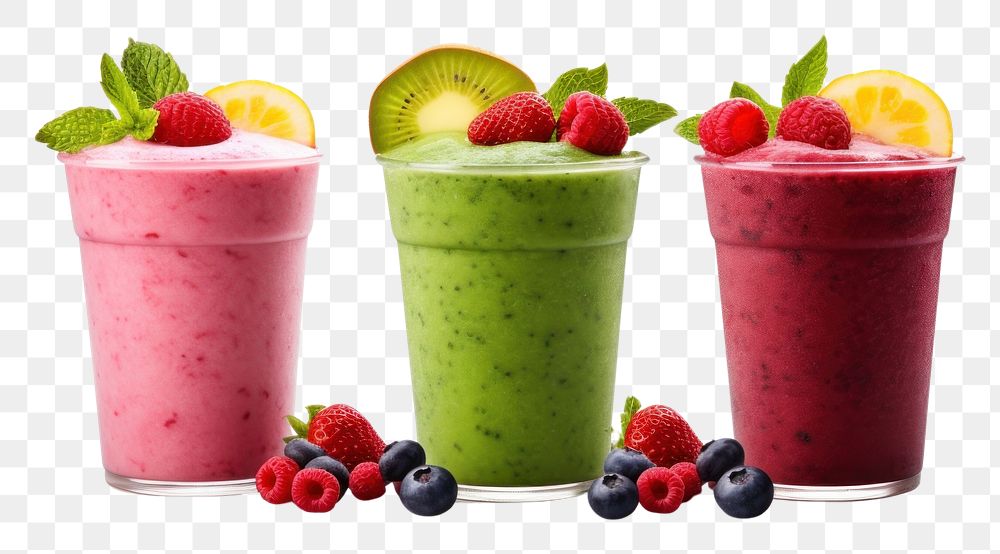 PNG  Three smoothies fruit strawberry raspberry. AI generated Image by rawpixel.