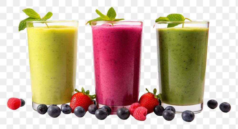 PNG  Three smoothies fruit blueberry juice. AI generated Image by rawpixel.
