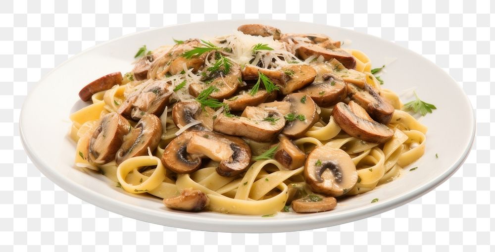 PNG  Tagliatelle salsiccia e funghi spaghetti noodle pasta. AI generated Image by rawpixel.