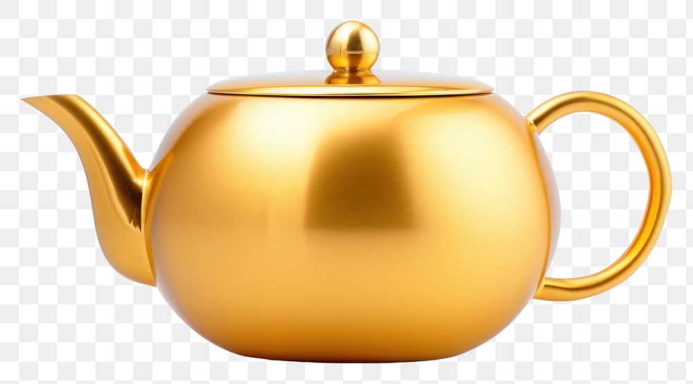 PNG  Golden teapot white background refreshment simplicity. AI generated Image by rawpixel.