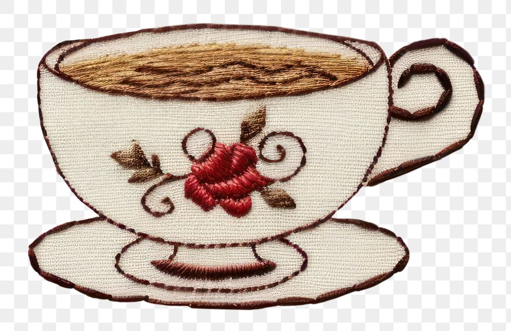 PNG Coffee cup embroidery porcelain. AI generated Image by rawpixel.