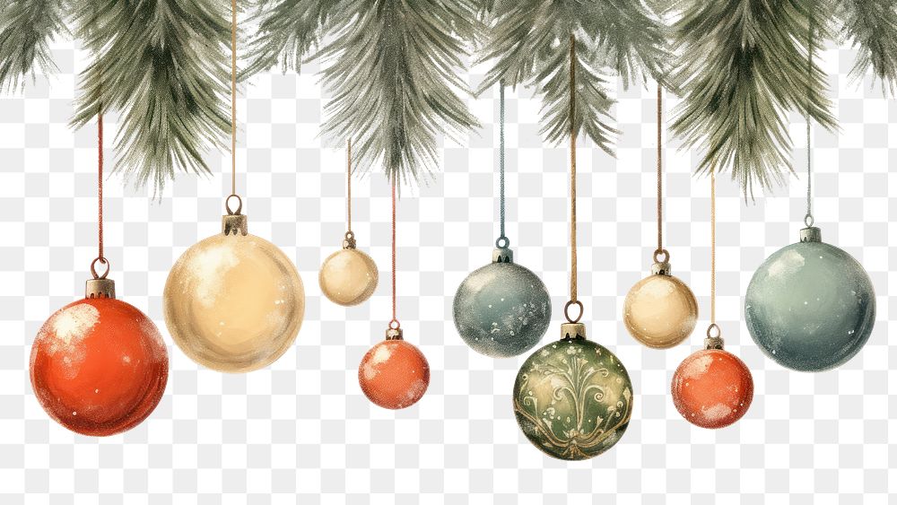 PNG Christmas balls hanging branch tree AI generated Image by rawpixel